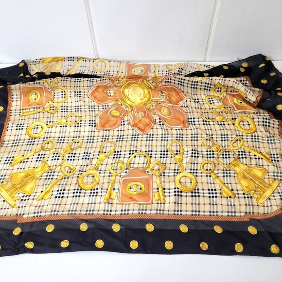 Vintage Kkuscho Silk Scarf with Classic Plaid and Key Design - Picture 5 of 5
